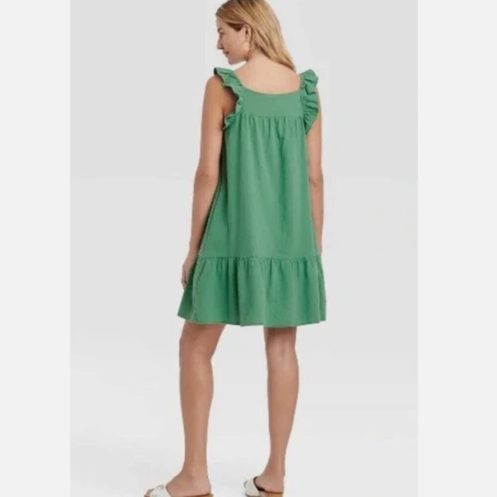 Universal Thread Green Flutter Sleeve Button Down Tiered Dress Women's Size 2X - Picture 3 of 8